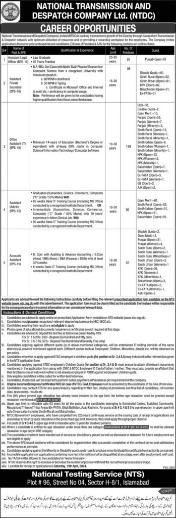 National Transmission & Dispatch Company NTDC Jobs 2024