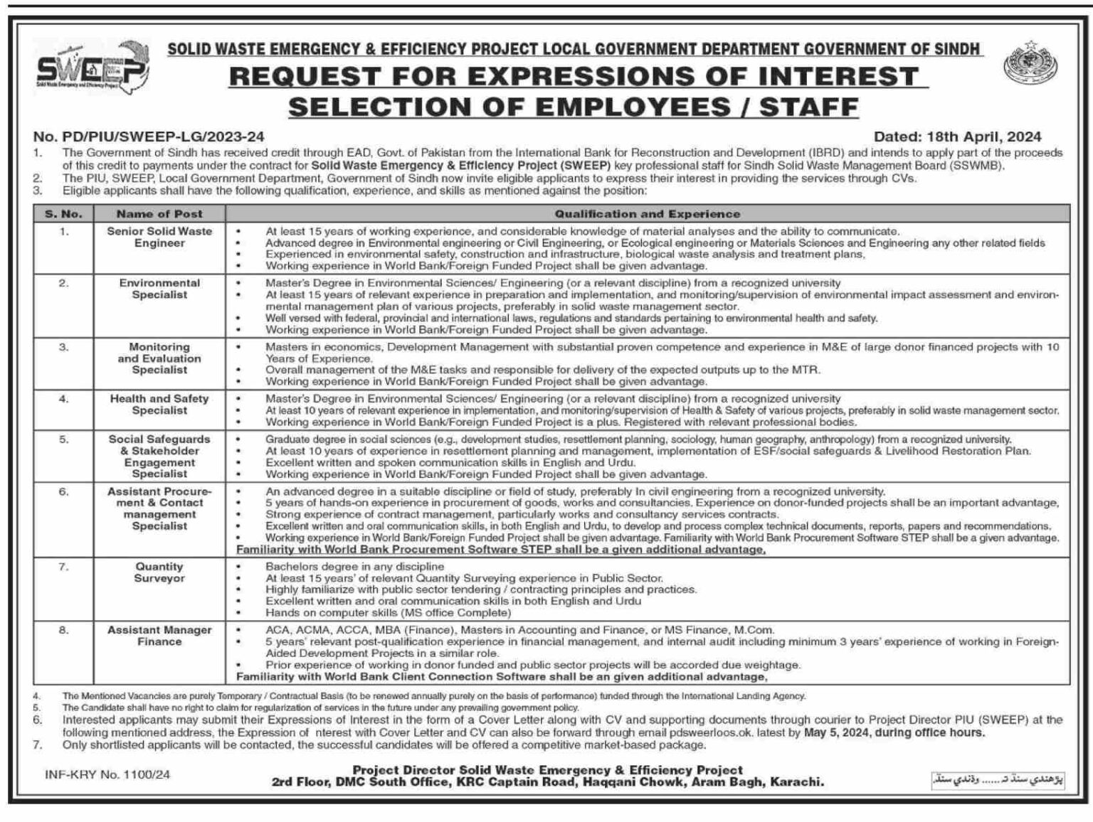 Staff for Solid Waste Emergency & Efficiency Project